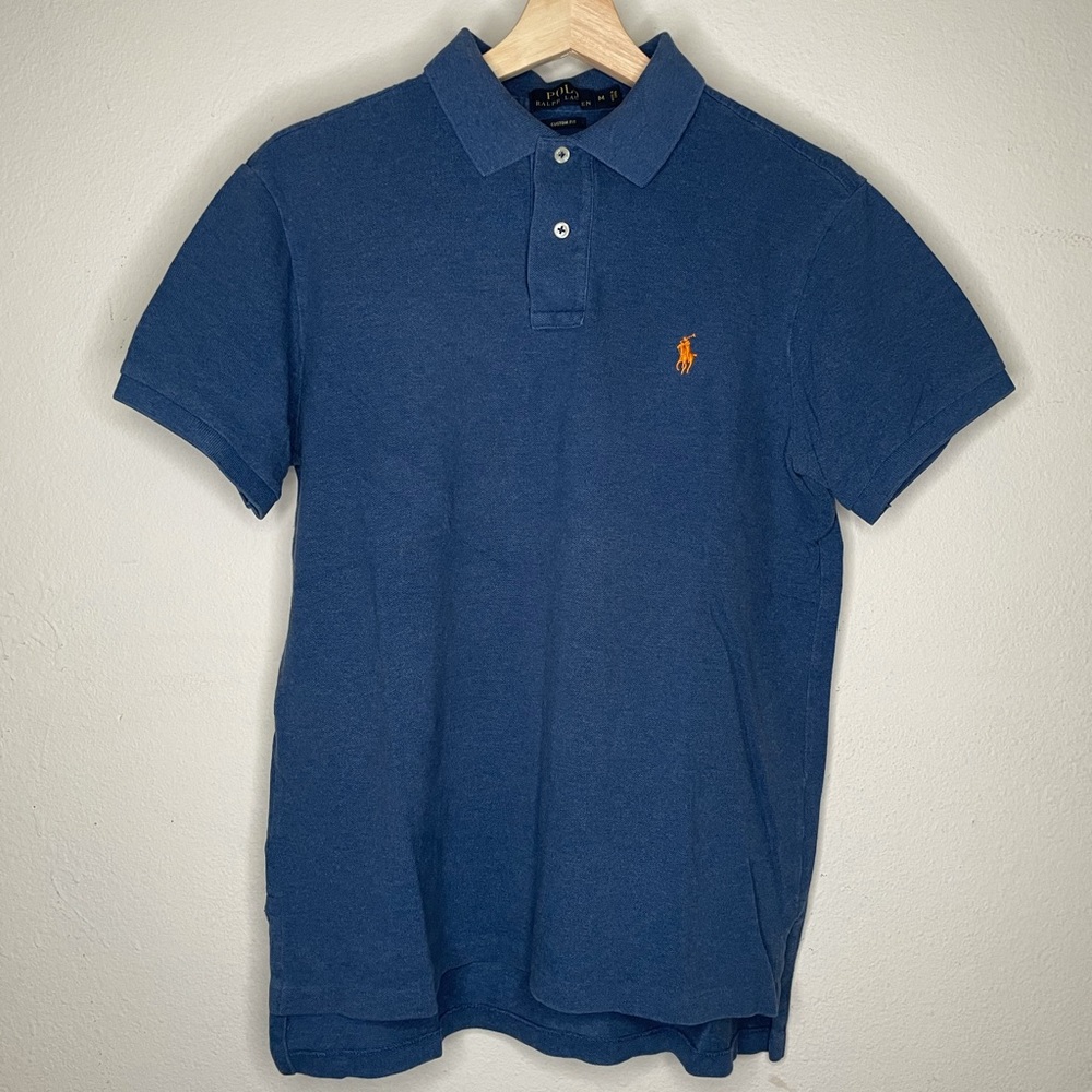 Ralph Lauren Men's Custom-Fit Mesh Polo (Blue)